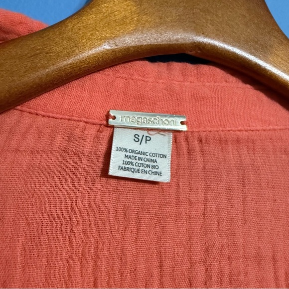 MAGASCHONI Organic Cotton Button Shirt Womens Sm Orange Roll Tab Sleeve Oversize - Picture 2 of 5